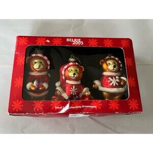 Belkie 2005 Collectible Christmas Ornaments Set of 3 Glass Bears Belk Department